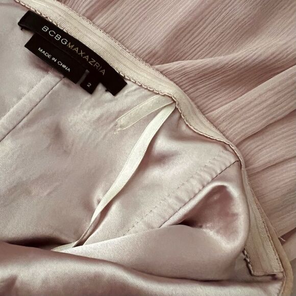 BCBGMAXAZRIA Rose Silk Ruffle Halter Tearose Pink Dress Beaded Tulle Belt 2 XS - Picture 11 of 12